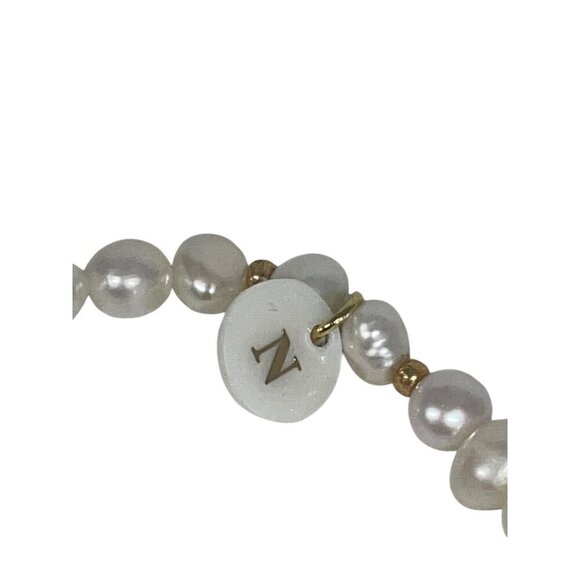 Faux White Pearl Bracelet With Gold Accents & Monogram "N" Charm - Picture 2 of 6